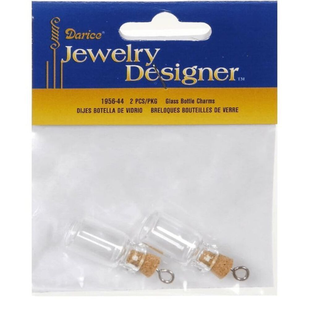 NEW Darice 2 Piece Glass Bottle Charm with Cork Stopper, 22 mm
